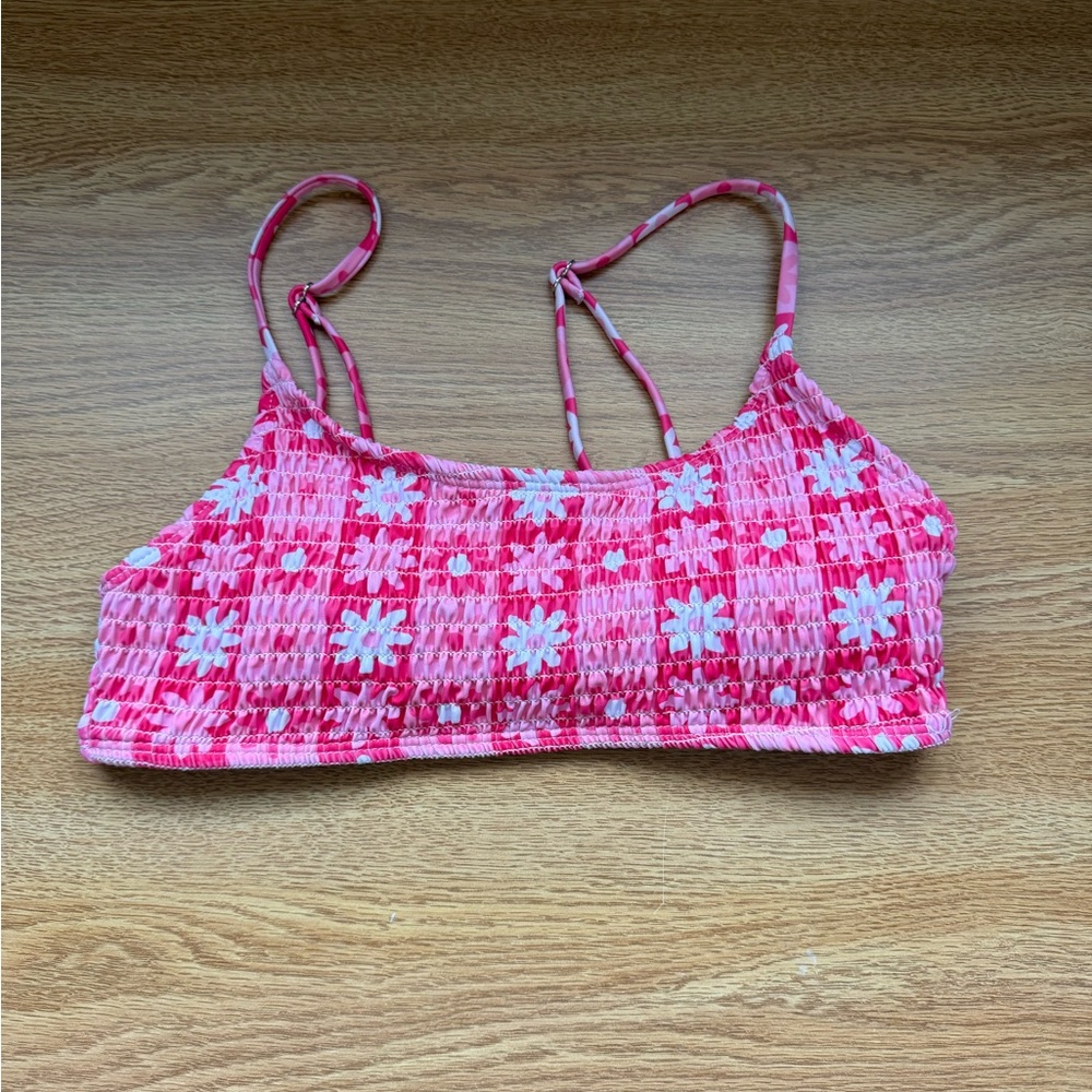Pink and White Floral Bikini Top